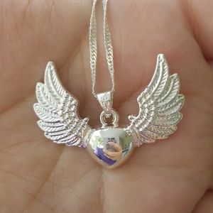 Silver Heart with Angel Wings Necklace